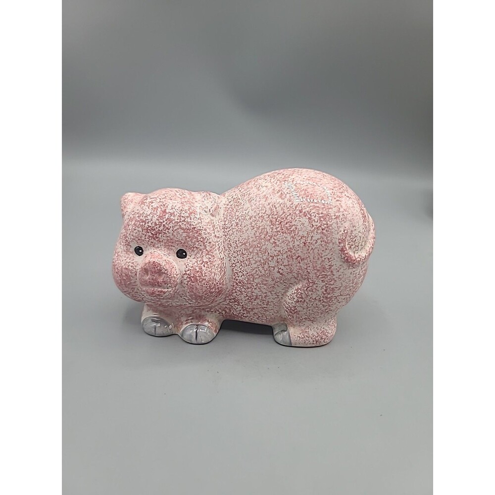 Vintage Pink and White Spongeware Speckled Ceramic Pig Potpourri Decor